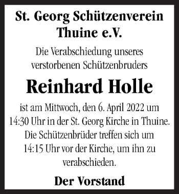 Traueranzeige von Reinhard Holle von Neue Osnabrücker Zeitung GmbH & Co. KG
