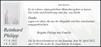 Traueranzeige von Reinhard Philipp von Neue Osnabrücker Zeitung GmbH & Co. KG