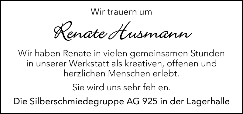  Traueranzeige für Renate Husmann vom 30.04.2022 aus Neue Osnabrücker Zeitung GmbH & Co. KG