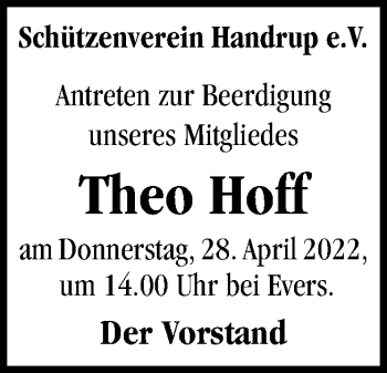 Traueranzeige von Theo Hoff von Neue Osnabrücker Zeitung GmbH & Co. KG