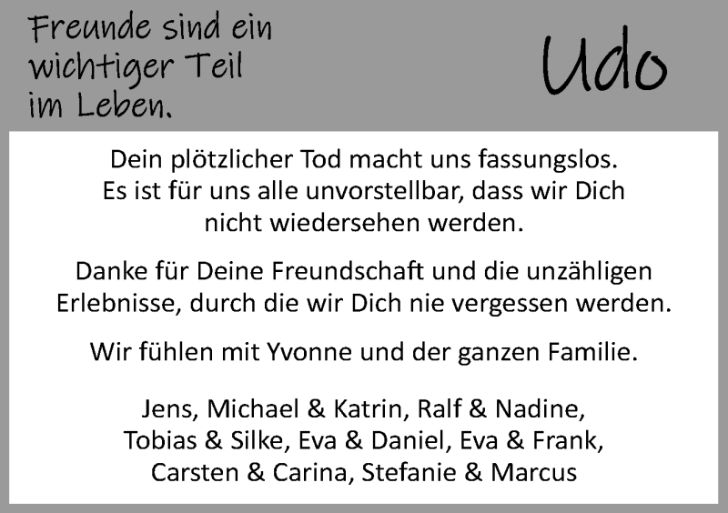  Traueranzeige für Udo Wefer vom 12.04.2022 aus Neue Osnabrücker Zeitung GmbH & Co. KG
