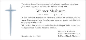 Traueranzeige von Werner Masbaum von Neue Osnabrücker Zeitung GmbH & Co. KG