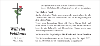 Traueranzeige von Wilhelm Feldhaus von Neue Osnabrücker Zeitung GmbH & Co. KG