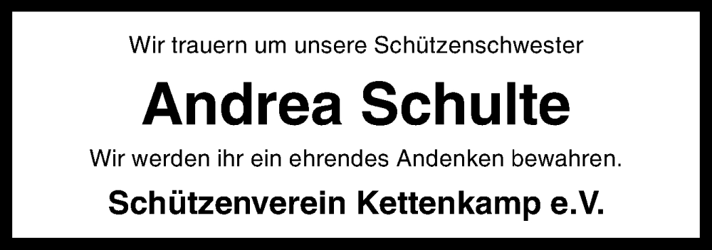  Traueranzeige für Andrea Schulte vom 25.05.2022 aus Neue Osnabrücker Zeitung GmbH & Co. KG