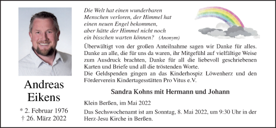 Traueranzeige von Andreas Eikens von Neue Osnabrücker Zeitung GmbH & Co. KG