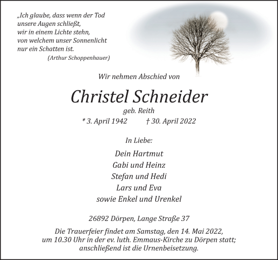Traueranzeige von Christel Schneider von Neue Osnabrücker Zeitung GmbH & Co. KG