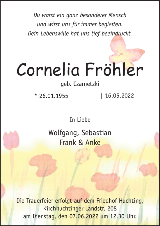 Traueranzeige von Cornelia Fröhler von DK Medien GmbH & Co. KG