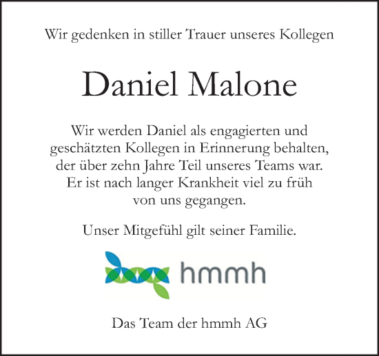 Traueranzeige von Daniel Malone von DK Medien GmbH & Co. KG