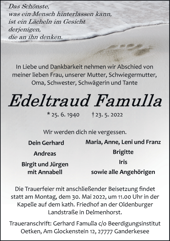Traueranzeige von Edeltraud Famulla von DK Medien GmbH &amp; Co. KG
