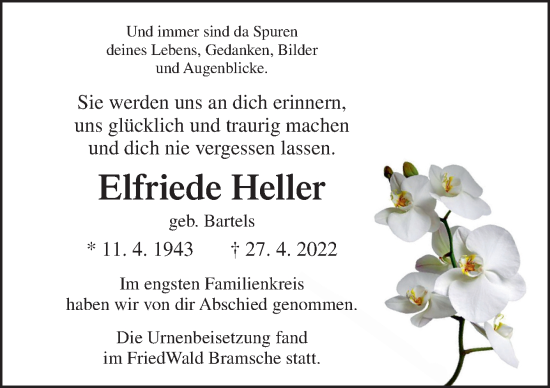 Traueranzeige von Elfriede Heller von Neue Osnabrücker Zeitung GmbH & Co. KG