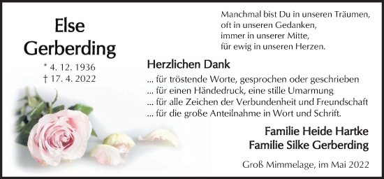 Traueranzeige von Else Gerberding von Neue Osnabrücker Zeitung GmbH & Co. KG
