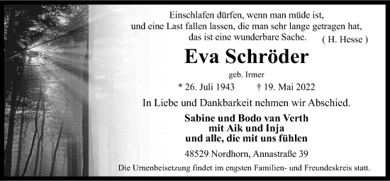 Traueranzeige von Eva Schröder von Neue Osnabrücker Zeitung GmbH & Co. KG