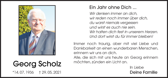 Traueranzeige von Georg Scholz von Neue Osnabrücker Zeitung GmbH & Co. KG