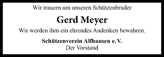 Traueranzeige von Gerd Meyer von Neue Osnabrücker Zeitung GmbH & Co. KG