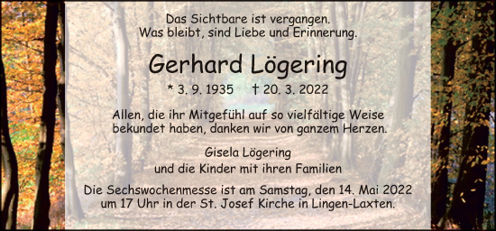 Traueranzeige von Gerhard Lögering von Neue Osnabrücker Zeitung GmbH & Co. KG