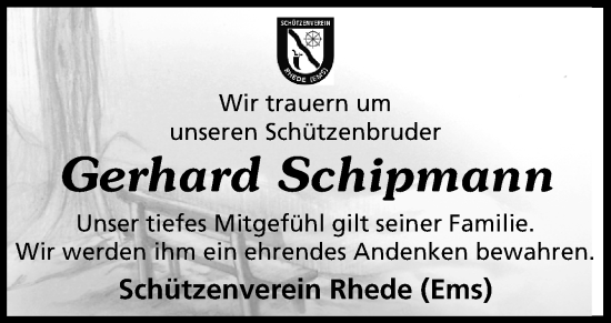 Traueranzeige von Gerhard Schipmann von Neue Osnabrücker Zeitung GmbH & Co. KG