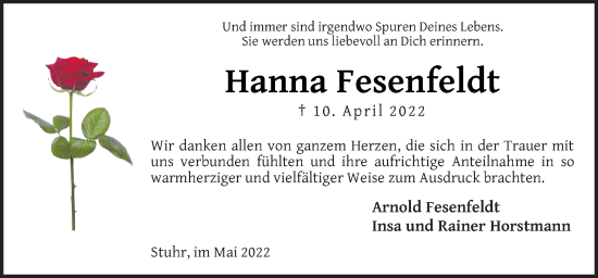 Traueranzeige von Hanna Fesenfeldt von DK Medien GmbH & Co. KG