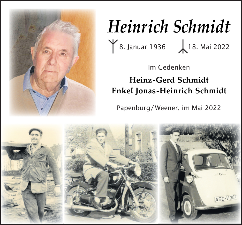  Traueranzeige für Heinrich Schmidt vom 21.05.2022 aus Neue Osnabrücker Zeitung GmbH & Co. KG