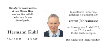 Traueranzeige von Hermann Kuhl von Neue Osnabrücker Zeitung GmbH & Co. KG