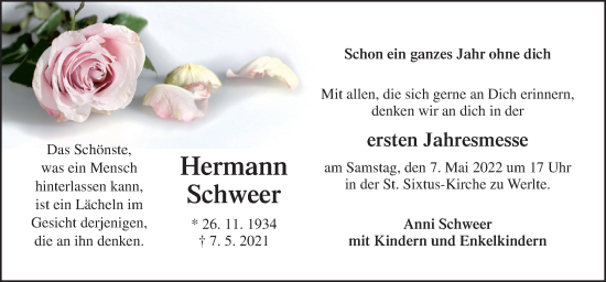 Traueranzeige von Hermann Schweer von Neue Osnabrücker Zeitung GmbH & Co. KG