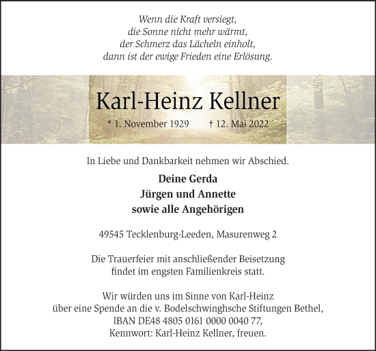 Traueranzeige von Karl-Heinz Kellner von Neue Osnabrücker Zeitung GmbH & Co. KG