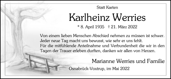 Traueranzeige von Karlheinz Werries von Neue Osnabrücker Zeitung GmbH & Co. KG