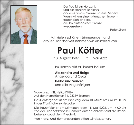 Traueranzeige von Paul Kötter von Neue Osnabrücker Zeitung GmbH & Co. KG