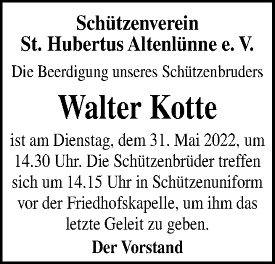 Traueranzeige von Walter Kotte von Neue Osnabrücker Zeitung GmbH &amp; Co. KG