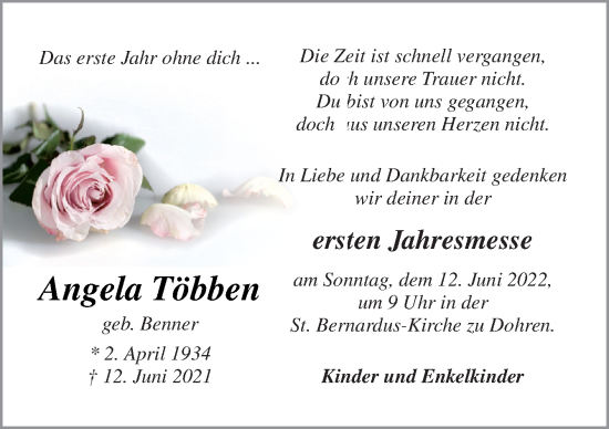 Traueranzeige von Angela Többen von Neue Osnabrücker Zeitung GmbH & Co. KG