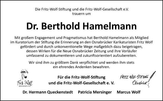 Traueranzeige von Berthold Hamelmann von Neue Osnabrücker Zeitung GmbH & Co. KG