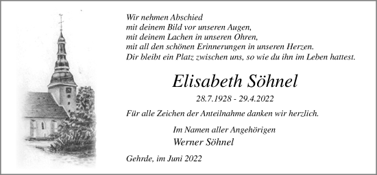 Traueranzeige von Elisabeth Söhnel von Neue Osnabrücker Zeitung GmbH & Co. KG