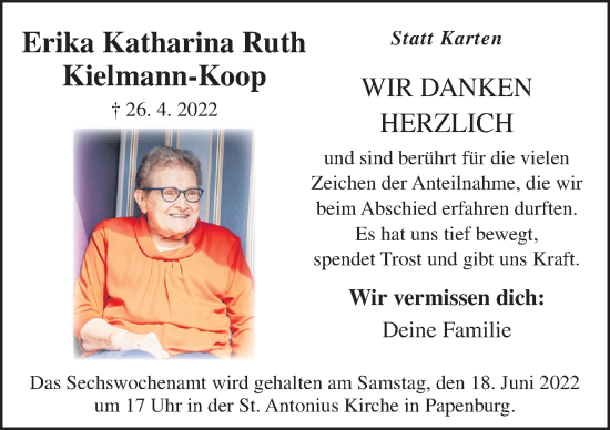 Traueranzeige von Erika Katharina Ruth Kielmann-Koop von Neue Osnabrücker Zeitung GmbH & Co. KG