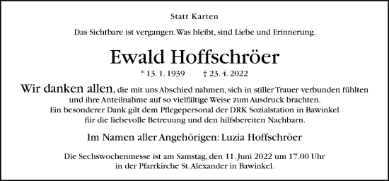Traueranzeige von Ewald Hoffschröer von Neue Osnabrücker Zeitung GmbH & Co. KG