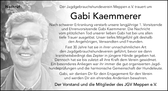 Traueranzeige von Gabi Kaemmerer von Neue Osnabrücker Zeitung GmbH & Co. KG
