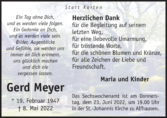 Traueranzeige von Gerd Meyer von Neue Osnabrücker Zeitung GmbH & Co. KG