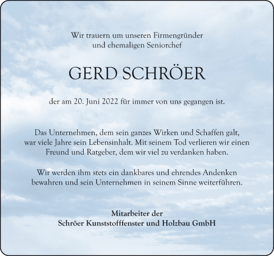 Traueranzeige von Gerd Schröer von Neue Osnabrücker Zeitung GmbH & Co. KG