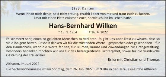 Traueranzeige von Hans-Bernhard Wilken von Neue Osnabrücker Zeitung GmbH & Co. KG