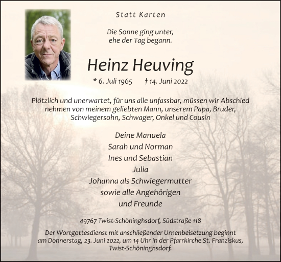 Traueranzeige von Heinz Heuving von Neue Osnabrücker Zeitung GmbH & Co. KG