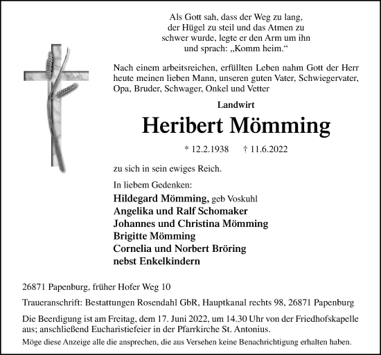 Traueranzeige von Heribert Mömming von Neue Osnabrücker Zeitung GmbH & Co. KG