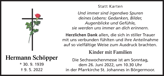 Traueranzeige von Hermann Schöpper von Neue Osnabrücker Zeitung GmbH & Co. KG