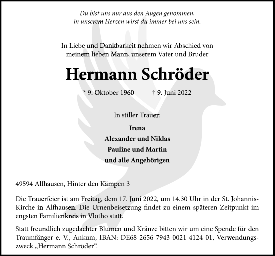 Traueranzeige von Hermann Schröder von Neue Osnabrücker Zeitung GmbH & Co. KG