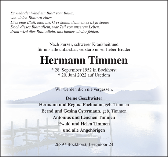 Traueranzeige von Hermann Timmen von Neue Osnabrücker Zeitung GmbH & Co. KG