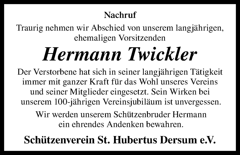  Traueranzeige für Hermann Twickler vom 14.06.2022 aus Neue Osnabrücker Zeitung GmbH & Co. KG