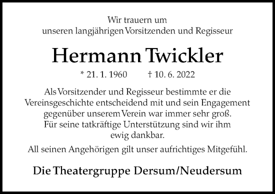 Traueranzeige von Hermann Twickler von Neue Osnabrücker Zeitung GmbH & Co. KG