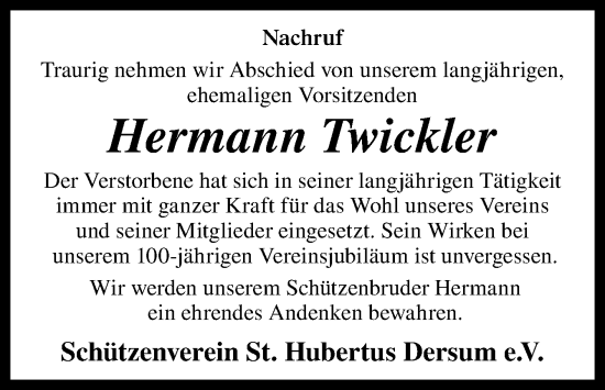 Traueranzeige von Hermann Twickler von Neue Osnabrücker Zeitung GmbH & Co. KG