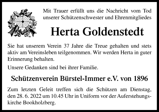Traueranzeige von Herta Goldenstedt von DK Medien GmbH & Co. KG