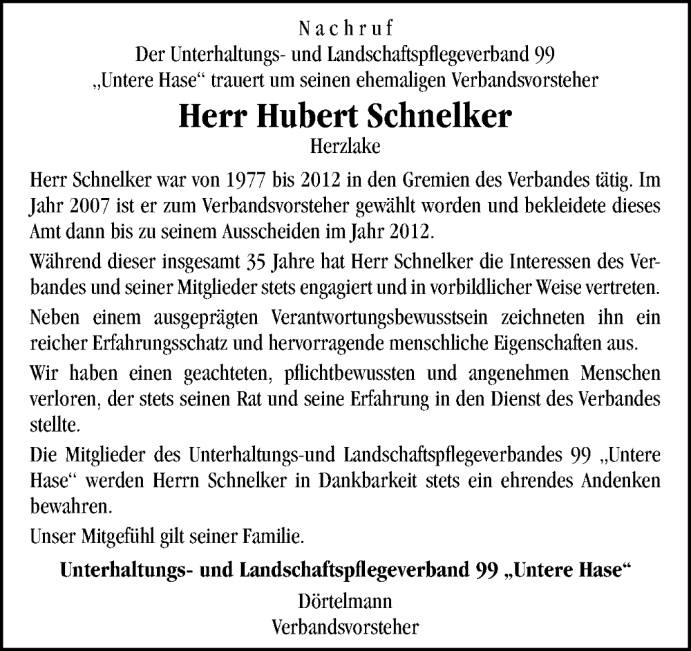  Traueranzeige für Hubert Schnelker vom 28.06.2022 aus Neue Osnabrücker Zeitung GmbH & Co. KG