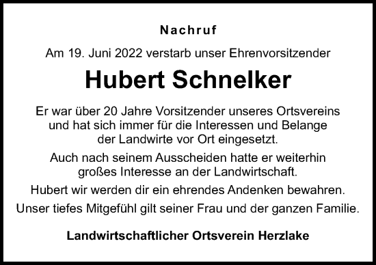 Traueranzeige von Hubert Schnelker von Neue Osnabrücker Zeitung GmbH & Co. KG