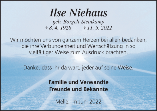 Traueranzeige von Ilse Niehaus von Neue Osnabrücker Zeitung GmbH & Co. KG