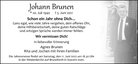 Traueranzeige von Johann Brunen von Neue Osnabrücker Zeitung GmbH & Co. KG